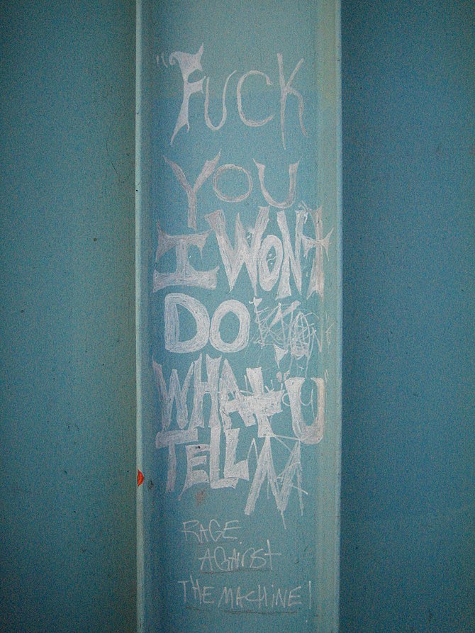 Graffito near San Bruno, California, with lyri...