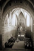 Presbiterio de la Iglesia de la Transfiguración en el Monte Tábor después de la reconstrucción (foto de Ignác Šechtl)