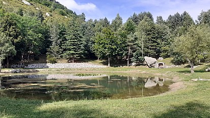 Vìsta du làgu versu a zòna pic-nic, in sce u sfundu in funtanìn