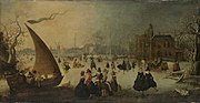 Landschap met een bevroren gracht, schaatsers en een ijsschuit (Rijksmuseum Amsterdam)