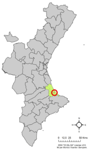 Localização do município de L'Alqueria de la Comtessa na Comunidade Valenciana
