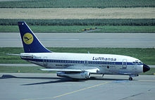 A Lufthansa Boeing 737-100 at Zurich Airport in 1981 Lufthansa Boeing 737-100 in Zurich 1981.jpg