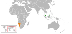 Mapo indikante lokojn de Malajzio kaj Namibio