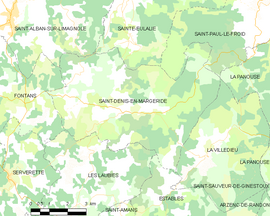 Mapa obce Saint-Denis-en-Margeride