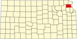 Map of Kansas highlighting Atchison County