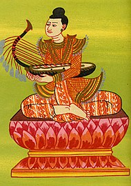 Mиние Aунгдин нат се традиционално приказује kako свира "саунг".