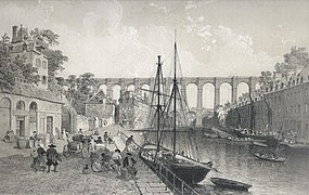 Félix Benoist, 1865 : Le viaduc du chemin de fer et le fond du port.