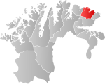 Mapa do condado de Finnmark com Båtsfjord em destaque.