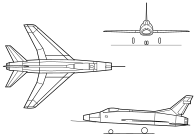 Orthographically projected diagram of the F-100 Super Sabre.