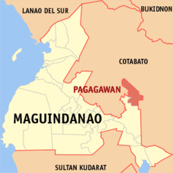 Map of Maguindanao showing the location of Pagagawan, now Datu Montawal