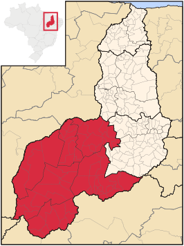 Ligging van de Braziliaanse mesoregio Sudoeste Piauiense in Piauí