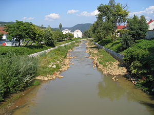 The Săsar River flowing through Baia Mare, Rom...
