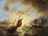 Petrus Johannes Schotel: Segler in stürmischer See vor der holländischen Küste