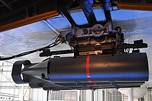 Depth bombs hung under the wings of an RAF Short Sunderland flying boat Sunderland db rack 2.JPG