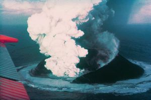 Surtsey, erupting 13 days after breaching the ...