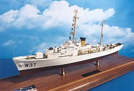 Completed Revell USCGC Taney (WHEC-37) model. Originally issued in 1956,[citation needed] it was among the earliest injection molded plastic ship model kits.