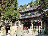 Temple of the Great Goddess in Fuding, Ningde, Fujian. The compound has a small ancient pavilion and a larger modern one behind of it. Temple of the Highest Goddess in Fuding, Ningde, Fujian, China (1).jpg