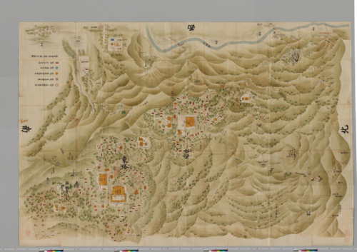 『山門三塔坂本惣絵図』第2鋪 (比叡山延暦寺の東塔地区と西塔地区の地図)