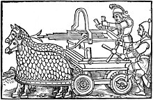 A four-wheeled ballista drawn by armored cataphract horses, c. 400 Ballista-quadrirotis.jpeg