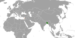 Map indicating locations of Bangladesh and Lebanon