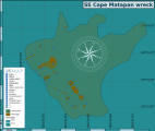 Map of the dive site at the wreck of the SS Cape Matapan
