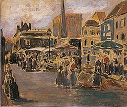 Charles Cottet's "Scène de marché en Bretagne". Painting dating to between 1900 and 1912.