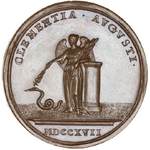 John Croker's medal to mark the Act, dated 1717 Clementia Augusti MDCCXVII.png