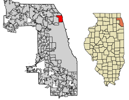 Location of Evanston in Cook County, Illinois.