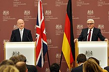 United Kingdom Foreign Secretary William Hague (left) and German Minister for Foreign Affairs Frank-Walter Steinmeier (right) in London, England, United Kingdom, 3 February 2014 Foreign Secretary with German Minister for Foreign Affairs (12288926744).jpg