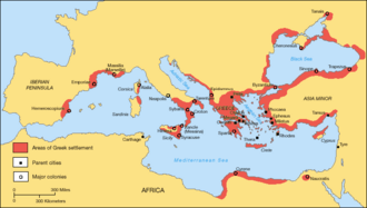 Карта греческих поселений на побережье Средиземного и Черного морей