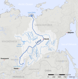 Floden Lena i östra Ryssland