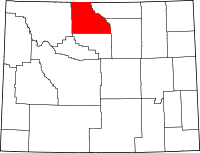 ビッグホーン郡の位置を示したワイオミング州の地図