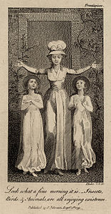 William Blake usa os chapéus das duas garotas para sugerir halos nesta capa para as "Histórias Originais da Vida Real", de Mary Wollstonecraft (1791).