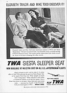 Mike Todd và Elizabeth Taylor chụp ảnh quảng cáo về sự thoải mái của ghế mới của hãng hàng không.