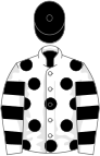 White, black spots, hooped sleeves, black cap