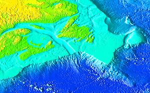 Bathymetry of the gulf, with the Laurentian Channel visible