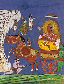 A 19th century Tanjore school painting of Surya on his chariot