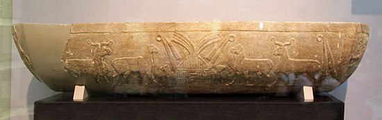 The Uruk Trough, showing cattle and a stable. Circa 3300-3000 BC, British Museum Uruk Trough.jpg