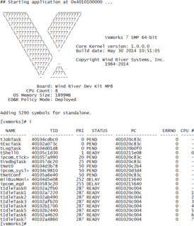 Стартовый экран VxWorks в ASCII-графике