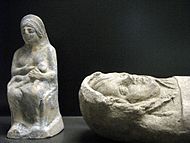 Etrurian statuette of a tightly wrapped baby, possibly consecrated to the gods to avert children's diseases. 3rd–2nd century BC
