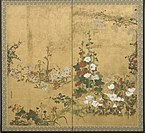 Watanabe Shiko, Fleurs. Paravents à deux panneaux, 192.1 x 206.8 cm, vers 1683-1755. Freer Gallery of Art