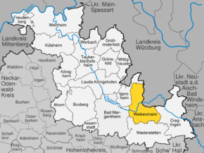 Poziția orașului Weikersheim pe harta districtului Main-Tauber-Kreis