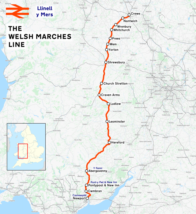 the map of the Welsh Marches line, with the area labeled