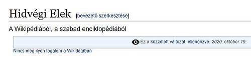 A laphoz tartozó Wikidata-címke hiányát jelölő kiírás a segédeszköz bekapcsolása után olyan szócikkeknél, amelyeknek még nincs adatlapjuk vagy nincsenek bekapcsolva a Wikidatába