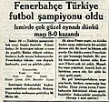 11 Kasım 1933 tarihli Akşam gazetesinde Fenerbahçe'nin 1933 yılı Türkiye Futbol Şampiyonluğu.
