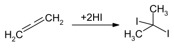 Herstellung von 2,2-Diiodpropan durch Addition von Iodwasserstoff an Allen