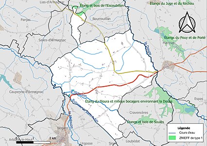 Carte de la ZNIEFF de type 1 sur la commune.