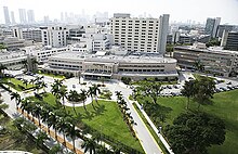 Jackson Memorial Hospital in Miami's Health District, the primary teaching hospital for the University of Miami's Leonard M. Miller School of Medicine and the largest hospital in the United States with 1,547 beds Aerial-Picture-of-Jackson-e1445995779731.jpg