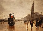 Raitiovaunu sateessa, maalattu vuonna 1880.