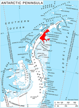 Plasseringa til Oscar II Coast på Den antarktiske halvøya.